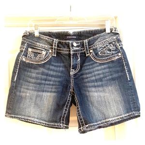 Embellished denim shorts